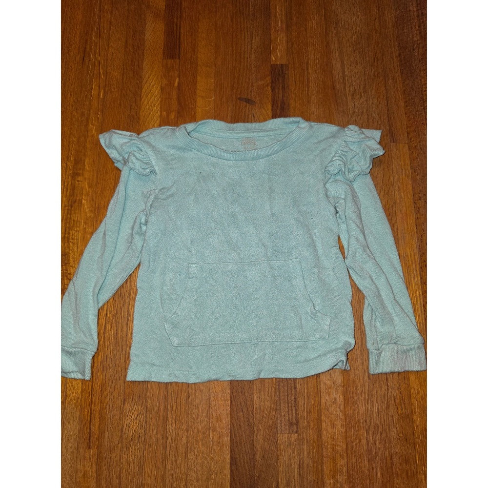Falls Creek Kids Girls 2T Mint Green Knit Ruffle Shoulder Kangaroo Pocket Top